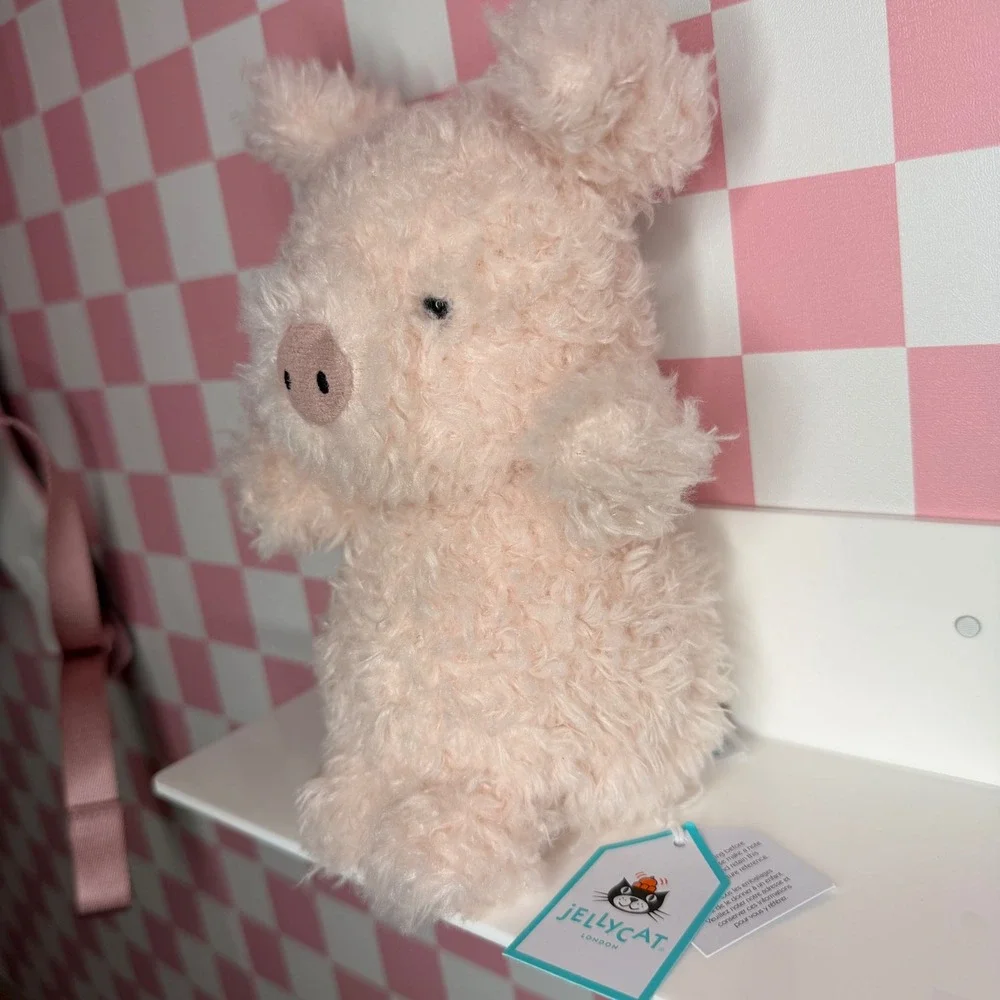 Jellycat Curvy Pig Plush Pink Curly‎ Fur Stuffed Animal Toy New With Tags - Picture 3 of 12